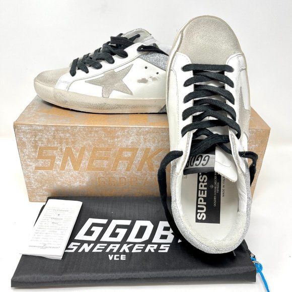Golden Goose Superstar Silver Glitter Leather Sneakers Size 36 US 6 - Picture 9 of 11